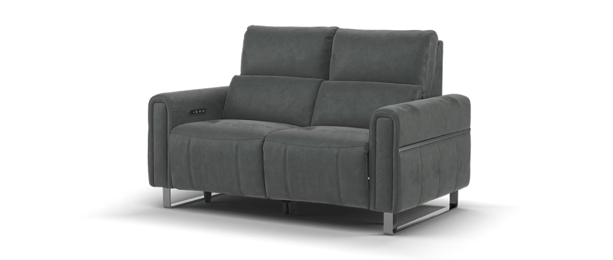 Sofology Ravello Fabric 2 Seater Console Power Recliner/Headrest Lumbar Support in Lifestyle Flecked Charcoal