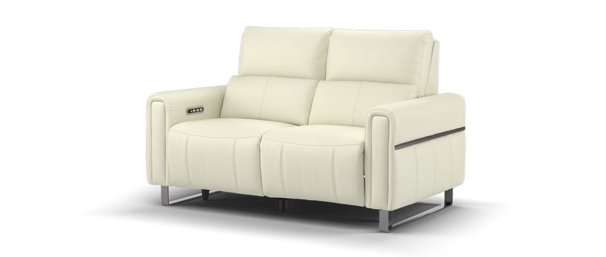 Sofology Ravello Leather 2 Seater Power Recliner/Headrest Lumbar Support in Trusty Embossed Bone China