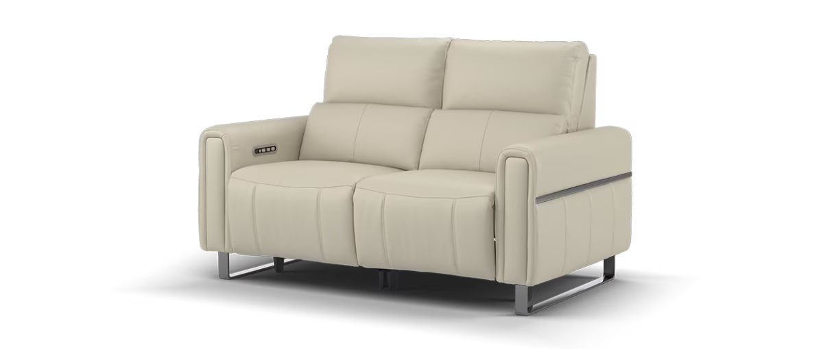 Sofology Ravello Leather 2 Seater Power Recliner/Headrest Lumbar in Trusty Embossed Stone