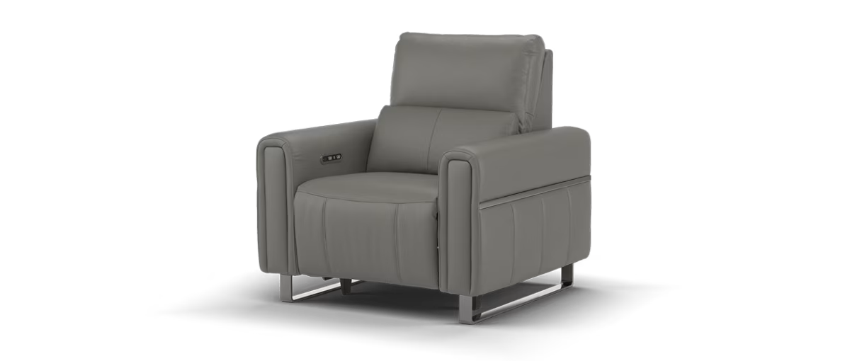 Sofology Ravello Leather Chair Power Recliner/Headrest in Trusty Embossed Elephant