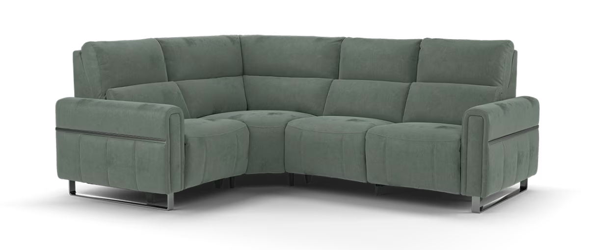 Sofology Ravello Fabric 1 Corner 2 Power Recliner/Headrest Lumbar in Lifestyle Flecked Mineral Green