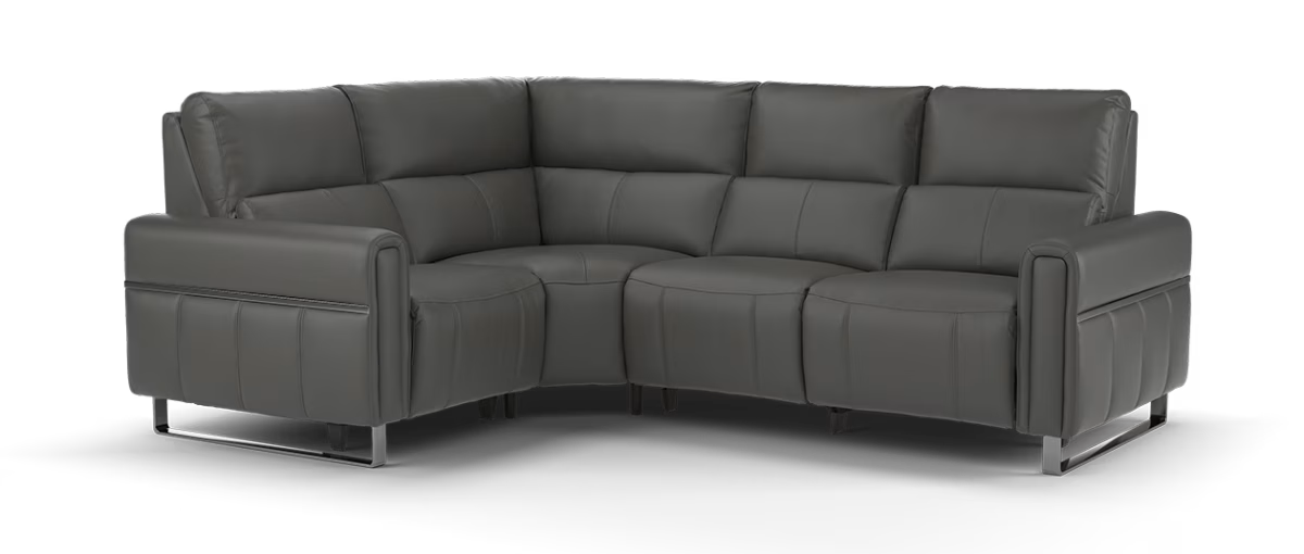 Sofology The Ravello Leather 1 Corner 2 Power Recliner/Headrest Lumbar Support in Trusty Embossed Charcoal