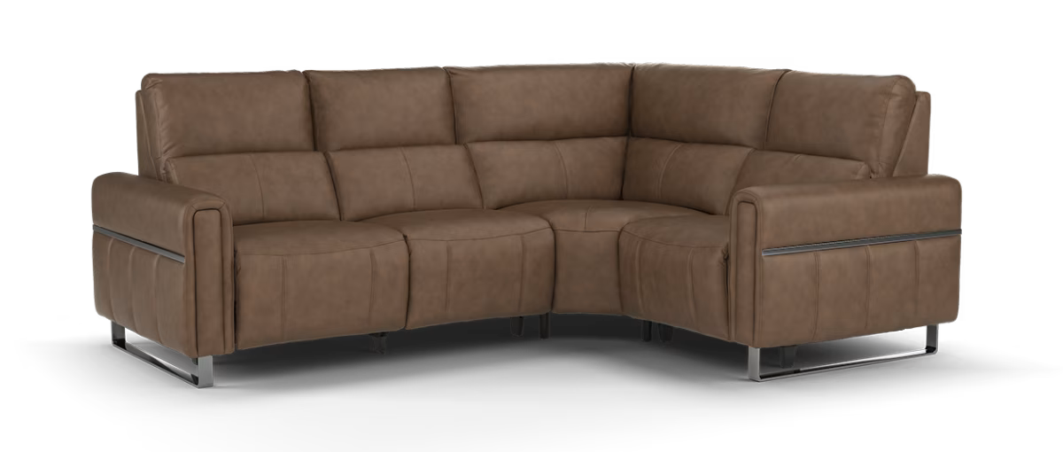 Sofology Ravello Leather 2 Corner 1 Power Recliner/Headrest Lumbar Support in Trusty Embossed Chestnut