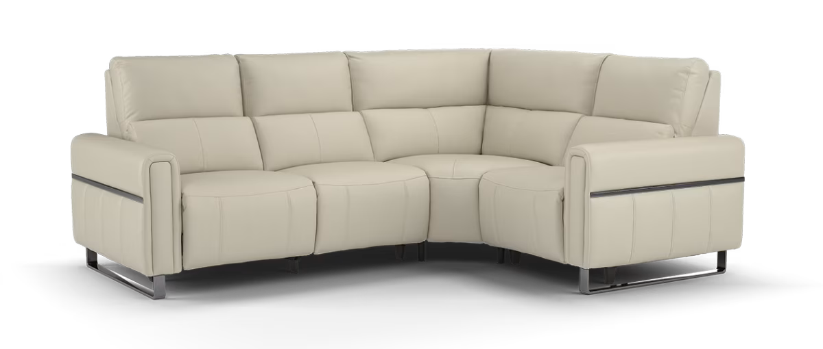 Sofology Ravello Leather 2 Corner 1 Power Recliner/Headrest Heated Seats Lumbar Support in Trusty Embossed Stone