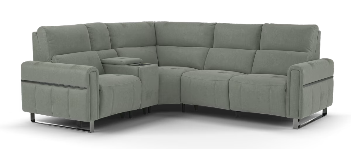 Sofology Ravello Fabric 1 Console Corner 2 Power Recliner/Headrest Lumbar Support in Lifestyle Flecked Stone