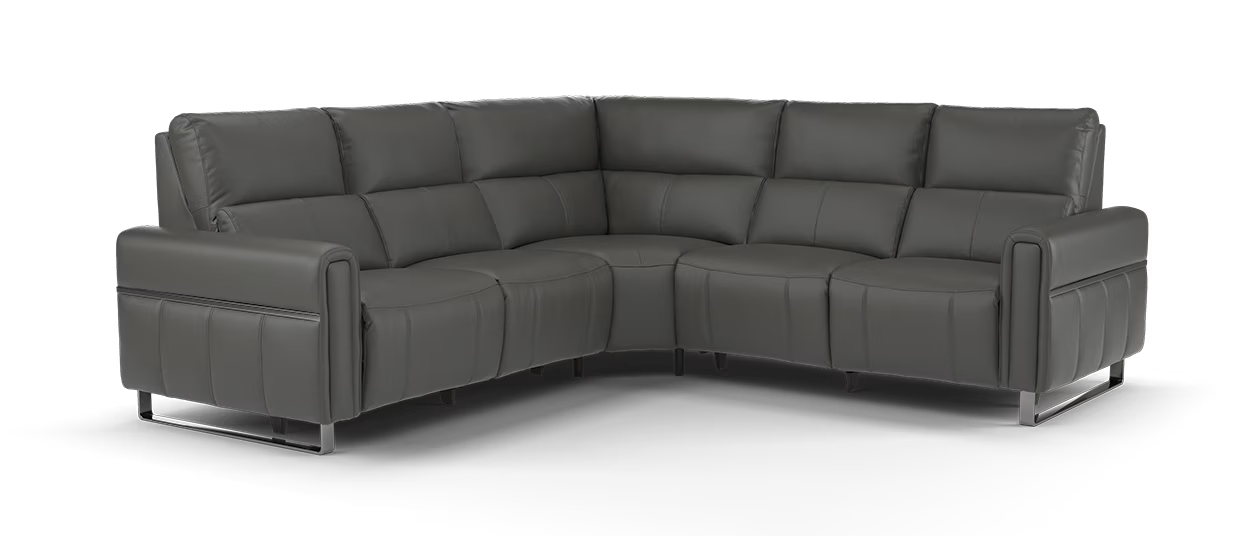 Sofology The Ravello 2 Corner 2 in Trusty Embossed Leather Charcoal Power Recliner/Headrest