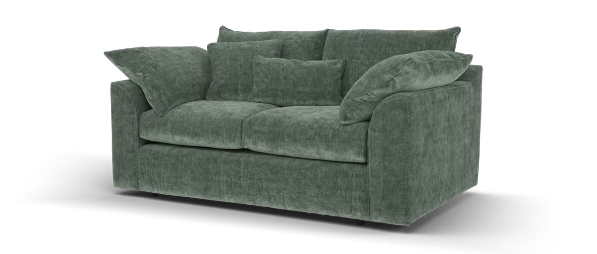 Sofology Georgio Fabric 2 Seater Feather Flex Seats in Luxe Chenille Alpine Green