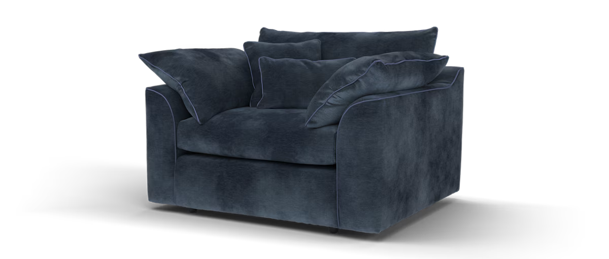 Sofology Georgio Fabric Loveseat Extra Flex Seat in Luxury Deep Pile Chenille Denim Mix