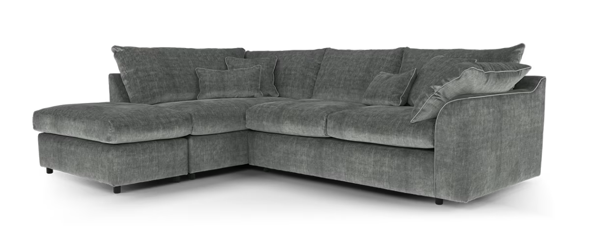 Sofology Georgio Fabric Terminal 1 Corner 3 Feather Flex Seats in Luxe Chenille Grey Mix
