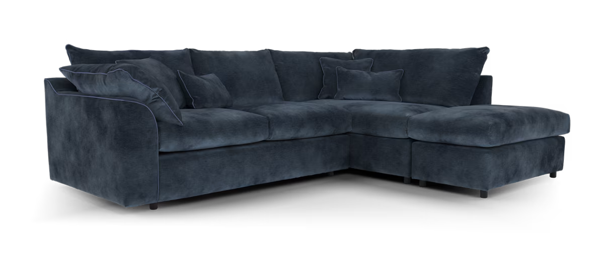 Sofology Georgio 3 Corner 1 Terminal Extra Flex Seats in Luxury Deep Pile Chenille Denim Mix