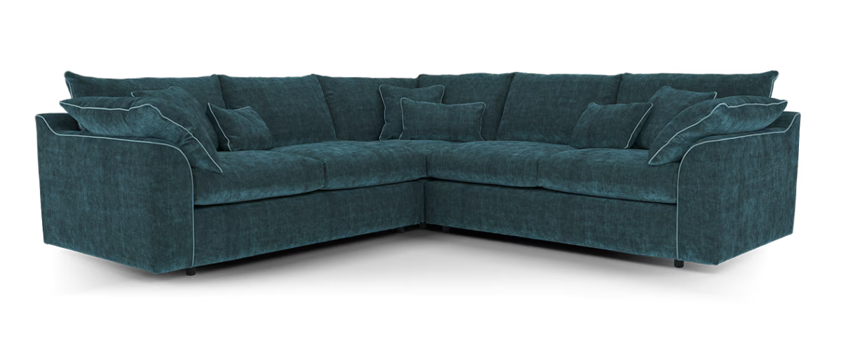 Sofology Georgio Fabric 3 Corner 3 Feather Flex Seats in Luxe Chenille Teal Mix
