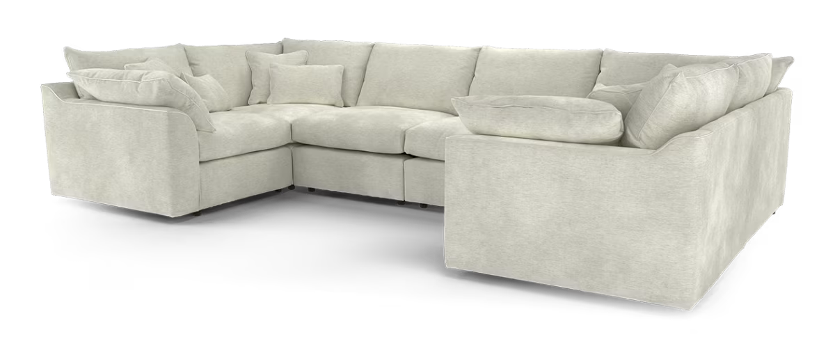 Sofology Georgio Fabric Large U Shaped Corner Sofa Feather Flex Seats in Luxury Deep Pile Chenille Silver Mix