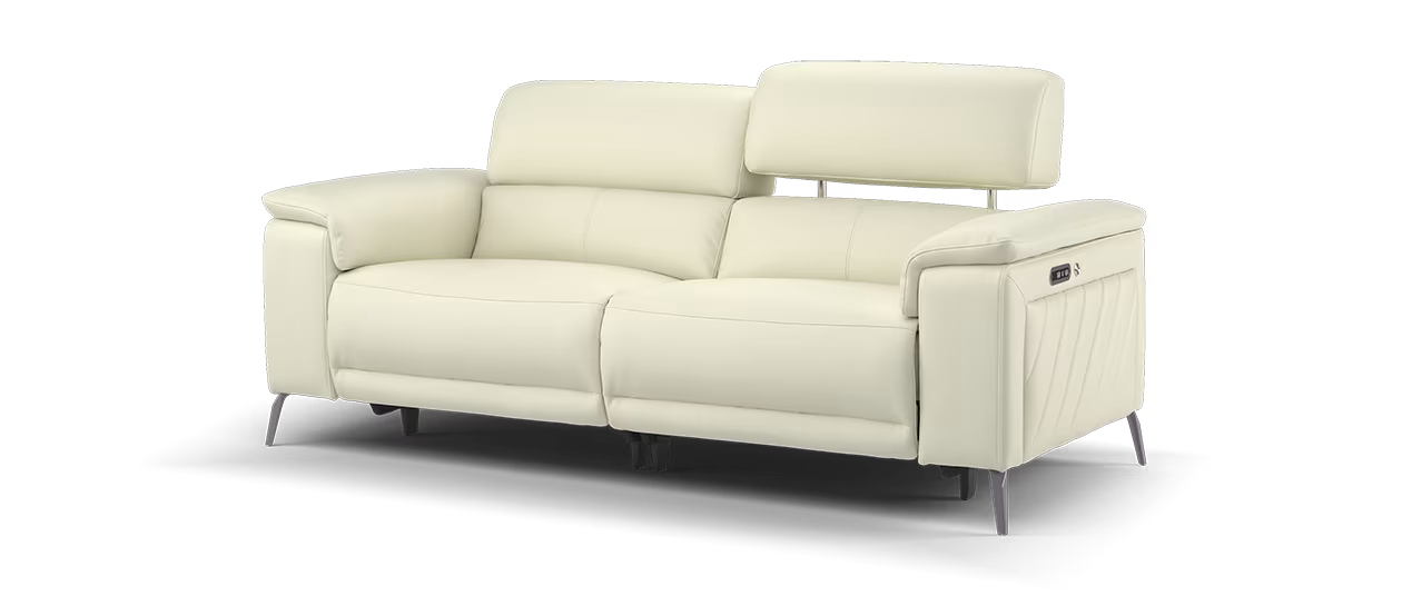 Sofology The Fratelli 2.5 Power Recliner/Headrest in Trusty Embossed Leather Bone China