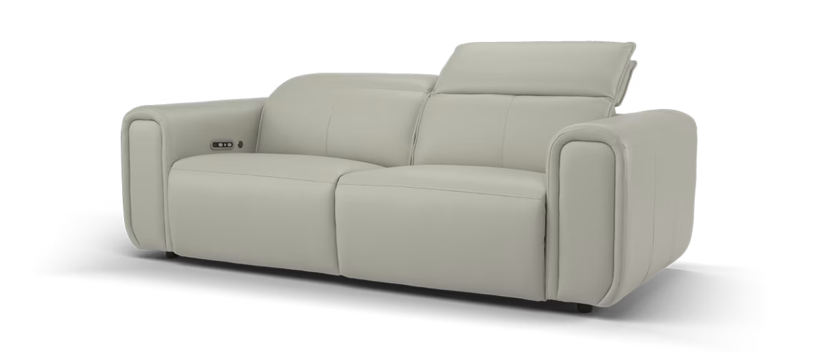 Sofology Premiere Leather 2.5 Seater Power Recliner/Headrest Heated Seats in Trusty Embossed Light Grey