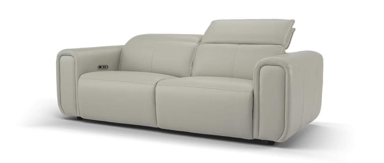 Sofology Premiere Leather 2.5 Seater Power Recliner/Headrest Heated Seat in Trusty Embossed Light Grey