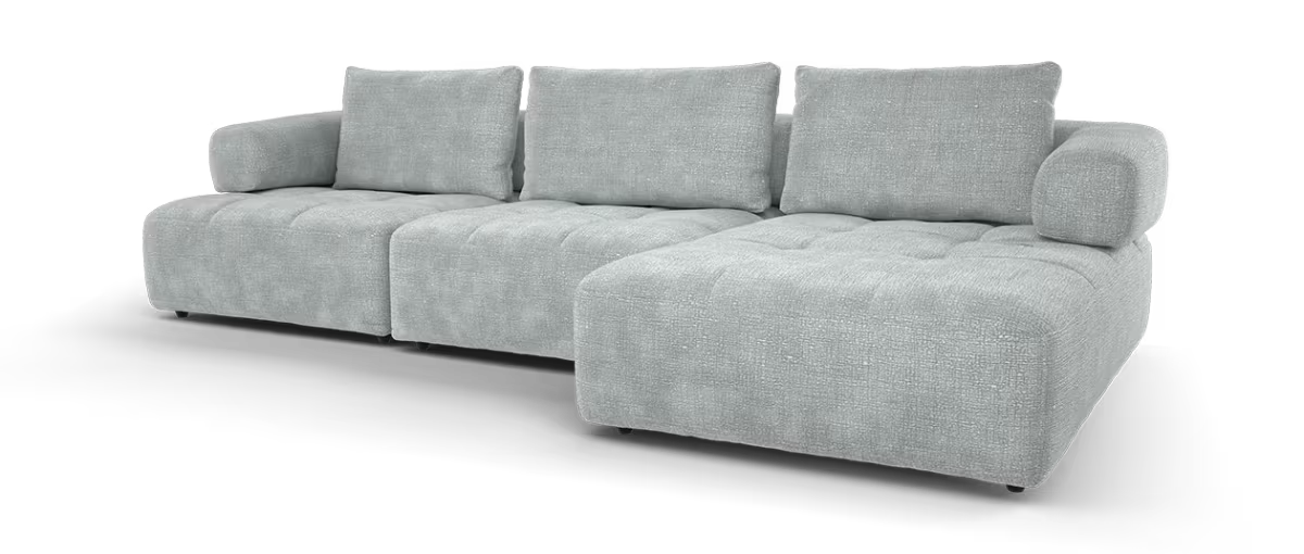 Sofology Fabric Flex 4 Seater Chaise Large Full Back Power Motion Back in Heavy Textured Chenille Light Grey