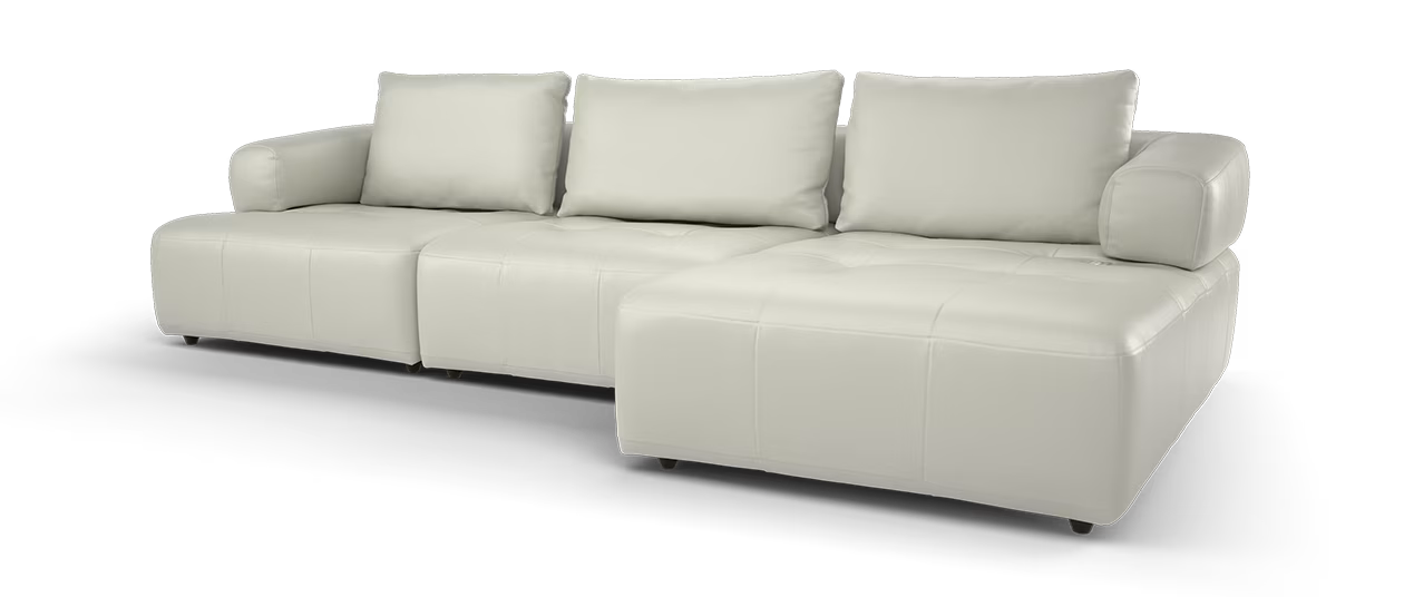 Sofology Flex 4 Seater Chaise Motion Back in Trusty Matt Leather Stone