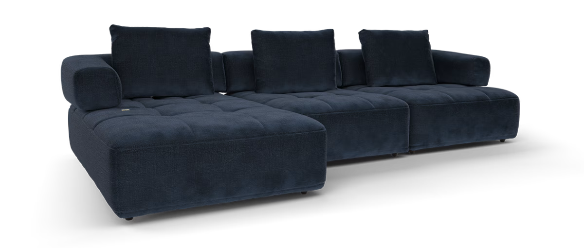 Sofology Flex Fabric Chaise 4 Seater Power Motion Standard Full Back in Heavy Textured Chenille Navy