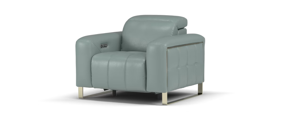 Sofology Marvella Leather Chair Power Recliner/Headrest in Trusty Sheen Leather Granite Teal