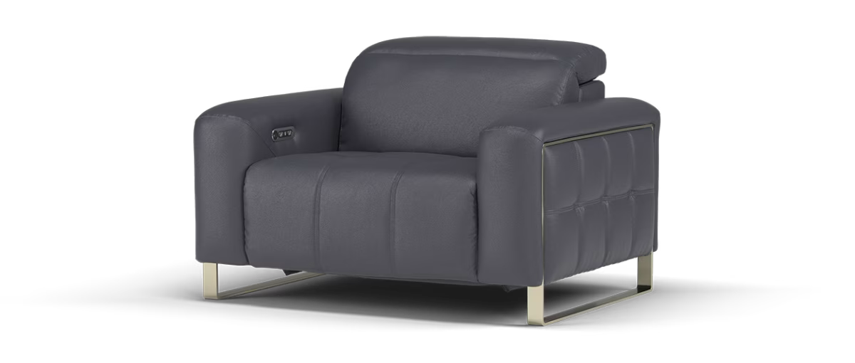 Sofology Marvella Leather Love Seat Power Recliner Power Headrest in Lavender Grey