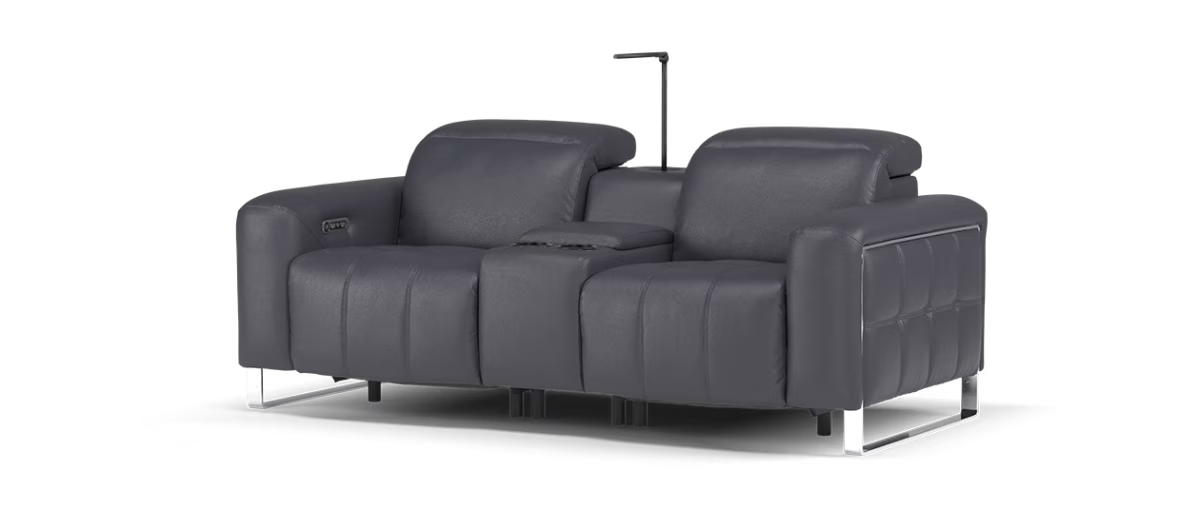 Sofology Marvella Leather 2 Seater Console Power Recliner/Headrest in Trusty Sheen Lavender Grey