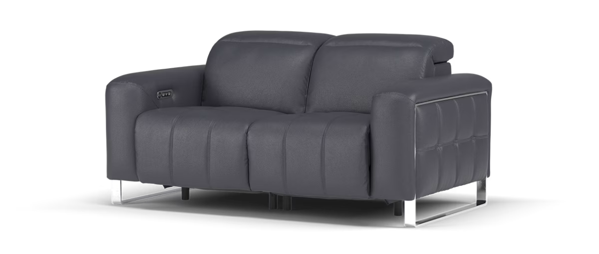 Sofology Marvella Leather 2 Seater Power Recliner/Headrest in Trusty Sheen Lavender Grey