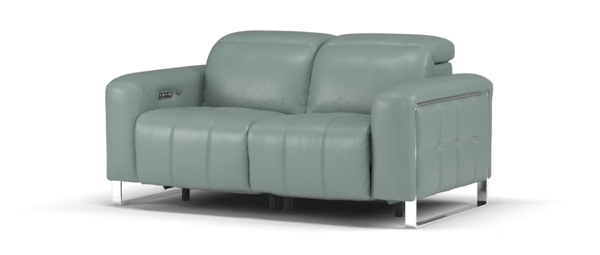 Sofology Marvella Leather 2 Seater Power Recliner/Headrest Heated Seats in Trusty Sheen Granite Teal