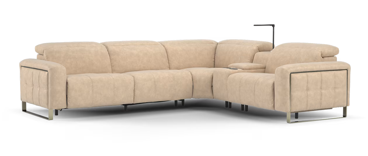 Sofology Marvella Fabric 3 Corner Console 1.5 Power Recliner/Headrest in Lifestyle Flecked Sand