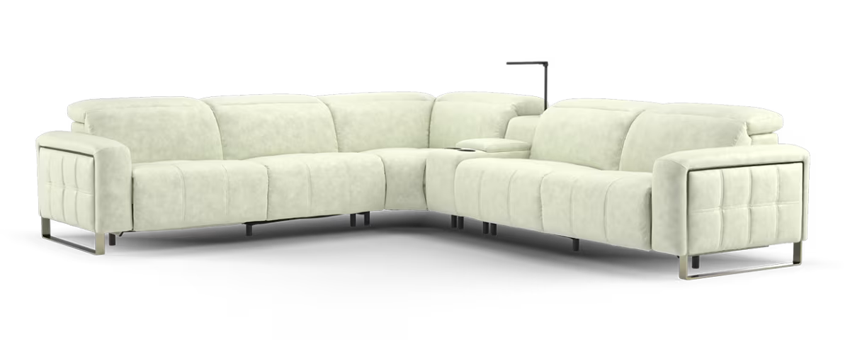 Sofology Marvella Fabric 3 Corner Console 3 Power Recliner/Headrest in Lifestyle Flecked Ivory