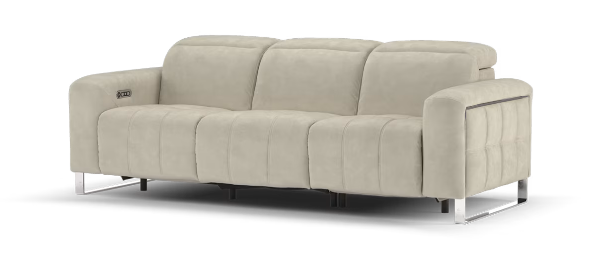 Sofology Marvella Fabric 3 Seater Power Recliner/Headrest in Lifestyle Nubuck Feel Stone
