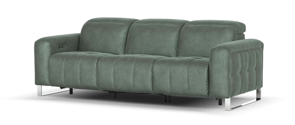 Sofology Marvella Fabric 3 Seater Power Recliner/Headrest in Lifestyle Flecked Mineral Green