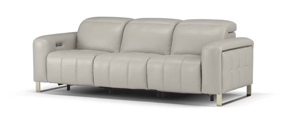 Sofology Marvella Leather 3 Seater Power Recliner/Headrest in Trusty Sheen Lead Grey