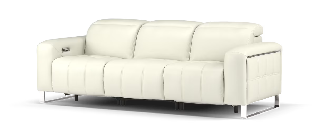Sofology Marvella Leather 3 Seater Power Recliner/Headrest in Trusty Sheen White
