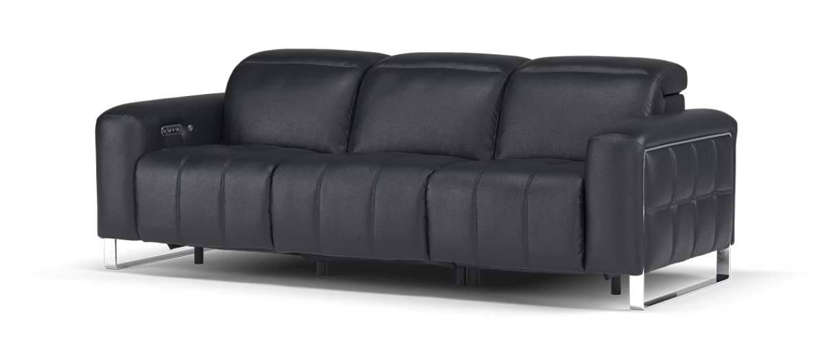 Sofology Marvella Leather 3 Seater Power Recliner/Headrest Heated Seat in Trusty Sheen Jet Black