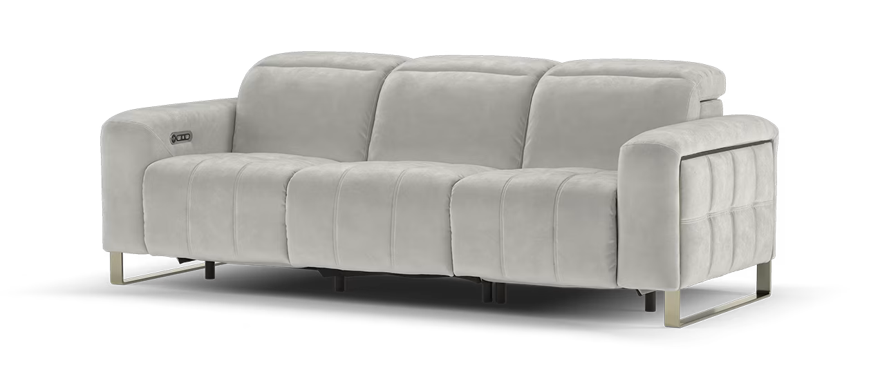 Sofology Marvella Fabric 3 Power Recliner/Headrest Heated Seat in Lifestyle Nubuck Feel Light Grey