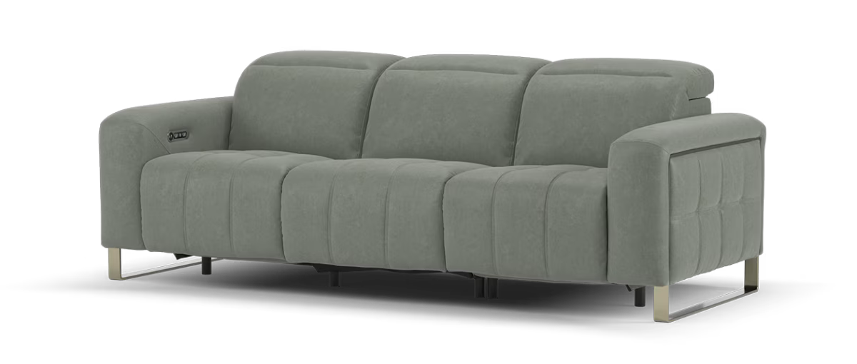 Sofology Marvella Fabric 3 Seater Power Recliner/Headrest Heated Seats in Lifestyle Nubuck Feel Stone