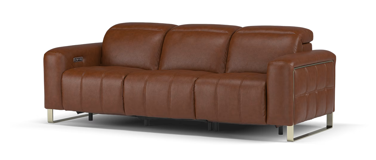 Sofology Marvella Leather 3 Seater Power Recliner/Headrest Heated Seat in Trusty Sheen Butterscotch
