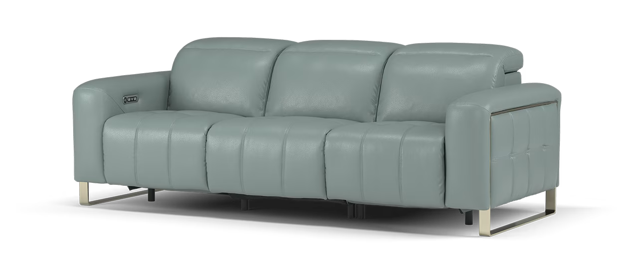 Sofology Marvella Leather 3 Seater Power Recliner/Headrest in Trusty Sheen Granite Teal
