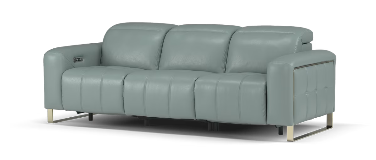 Sofology Marvella Leather 3 Seater Power Recliner/Headrest Heated Seats in Trusty Sheen Granite Teal