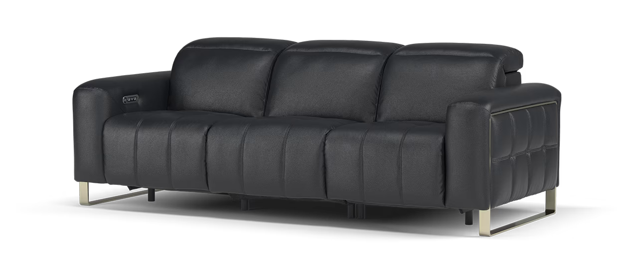 Sofology Marvella Leather 3 Seater Power Recliner/Headrest in Trusty Sheen Navy