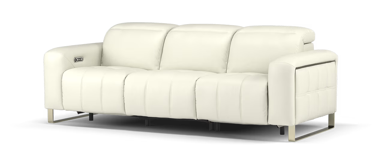 Sofology Marvella Leather 3 Seater Power Recliner/Headrest in Trusty Sheen White