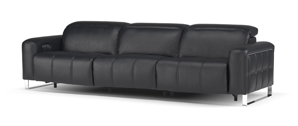 Sofology Marvella Leather 4 Seater Split Power Recliner/Headrest in Trusty Sheen Jet Black