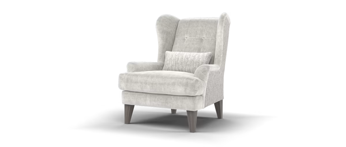 Sofology Highgrove Fabric Accent Chair Feather Flex Seats in Luxe Chenille Oyster/Textured Pebble Mix