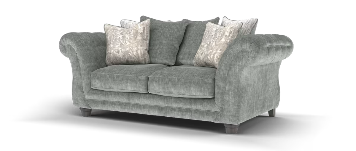 Sofology Highgrove Fabric 2 Seater Pillow Back Feather Flex Seats in Luxe Chenille Pewter Mix