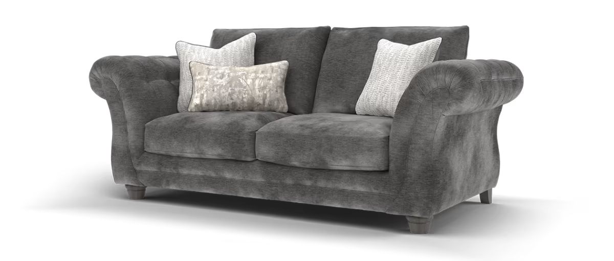 Sofology Highgrove Fabric 3 Seater Full Back Extra Flex Seats in Luxury Deep Pile Chenille Grey Mix