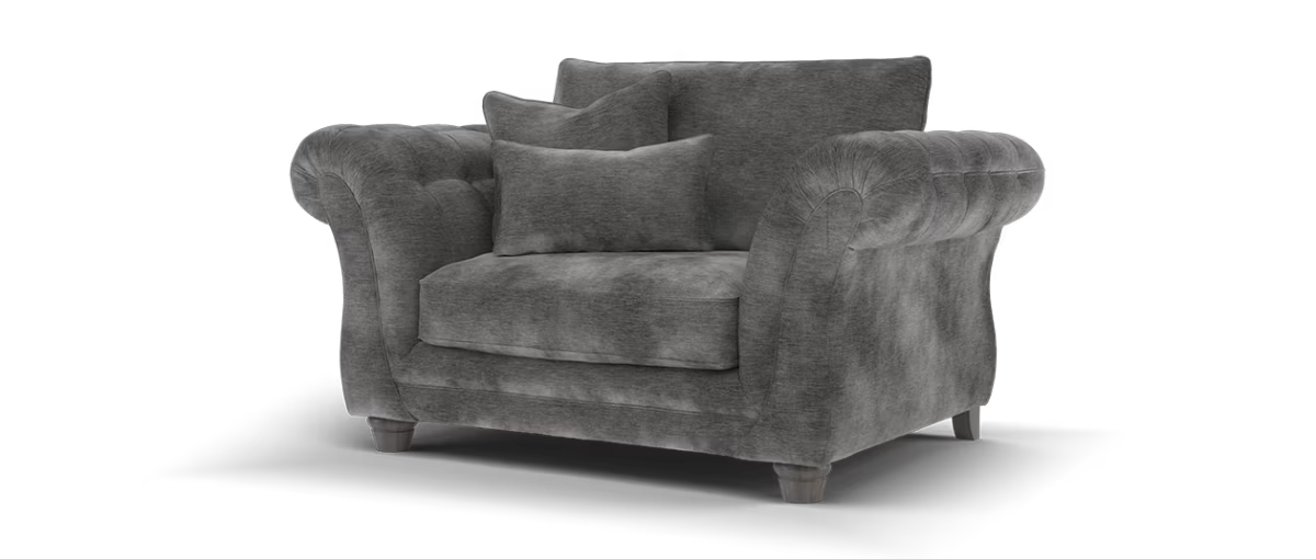Sofology Highgrove Fabric Loveseat Full Back Extra Flex in Luxury Deep Pile Chenille Grey