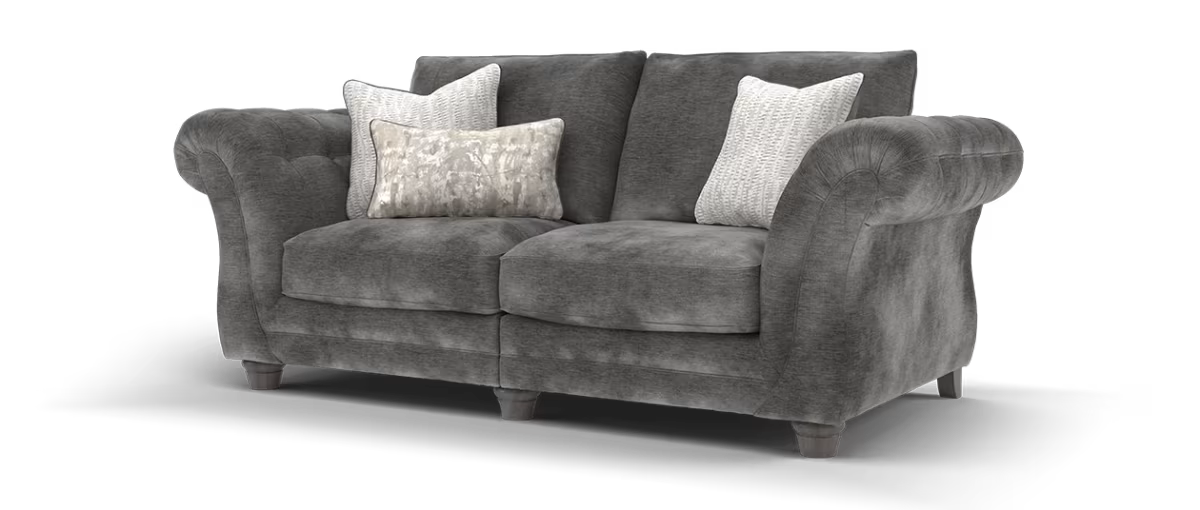 Sofology Highgrove Fabric 3 Seater Full Back Extra Flex Seats in Luxury Deep Pile Chenille Grey Mix