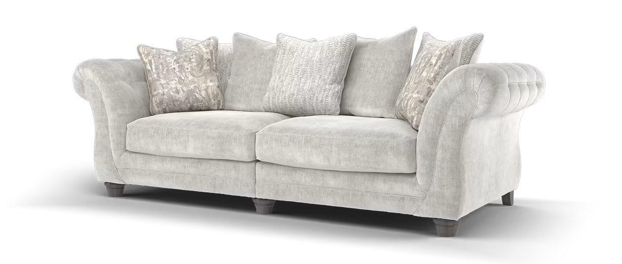 Sofology Highgrove Fabric 4 Seater Split Pillow Back Feather Flex in Luxe Chenille Oyster Mix
