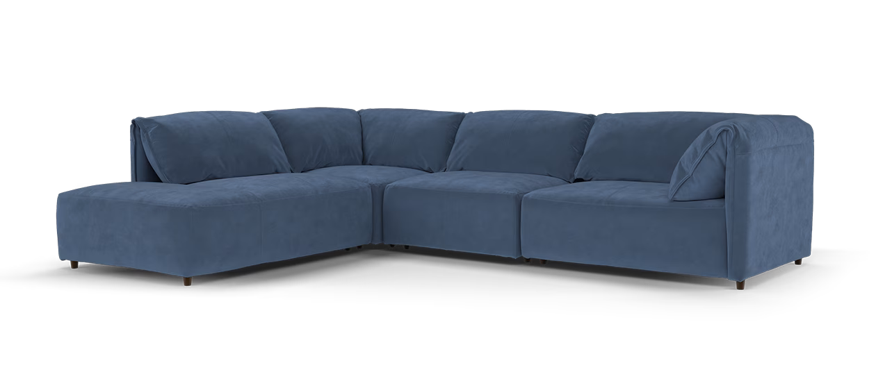 Sofology Tessuto Chaise 1 Corner 3 in Lifestyle Nubuck-Feel Fabric Blue