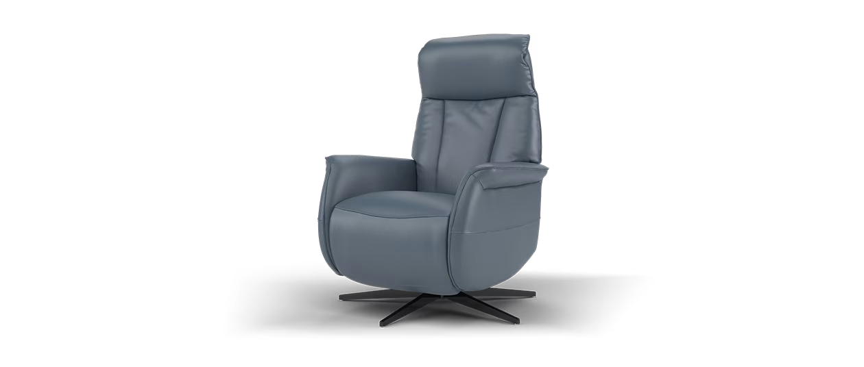 Sofology Heston Leather Chair Power Recliner in Trusty Soft Sheen Smoke Blue